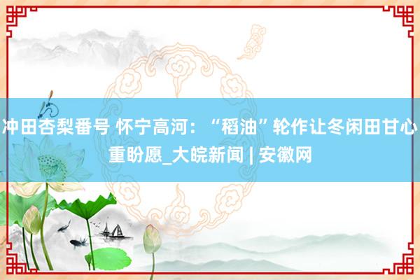 冲田杏梨番号 怀宁高河：“稻油”轮作让冬闲田甘心重盼愿_大皖新闻 | 安徽网