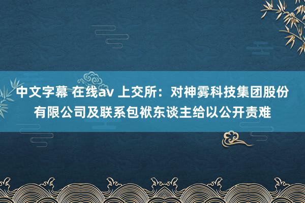 中文字幕 在线av 上交所：对神雾科技集团股份有限公司及联系包袱东谈主给以公开责难