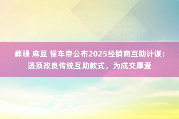 蘇暢 麻豆 懂车帝公布2025经销商互助计谋：透顶改良传统互助款式，为成交厚爱